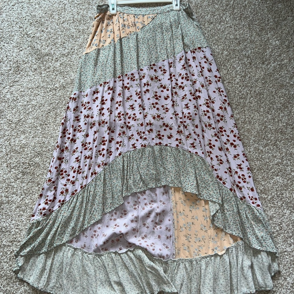 American Eagle Floral Patchwork High/Low Maxi Skirt